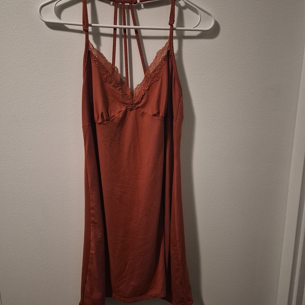 Secret Treasures Terracotta Lace Slip Dress